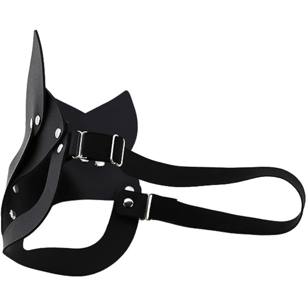 Svart lyxig läder katt räv maskeradmask för kvinnor