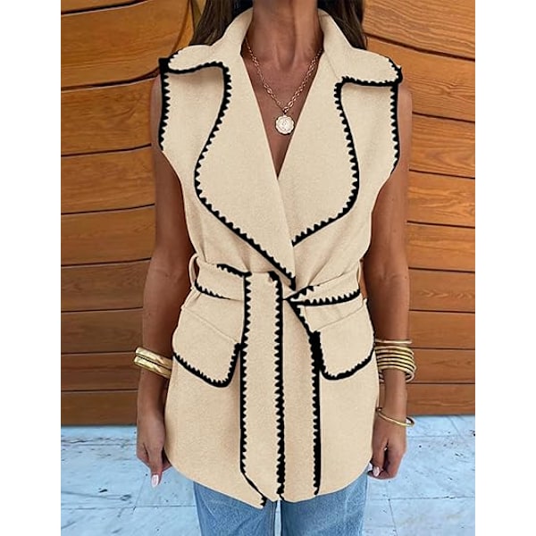 (M) Dame Vinterjakker V-hals Knapper Belte Lommer Ermeløs Cardigan Høst Varmt Lang Vest Jakker