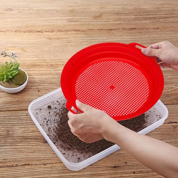 25*22*3.5CM Sand Sifter Sieves for Kids Beach Sand Toys, Toddler Heavy Sifter Discovery Toy for Gardening Digging Party (4PCS) red yellow blue green