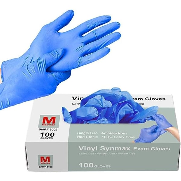 Engångshandskar, 100 st blå vinylhandskar, icke-sterila, pulver F