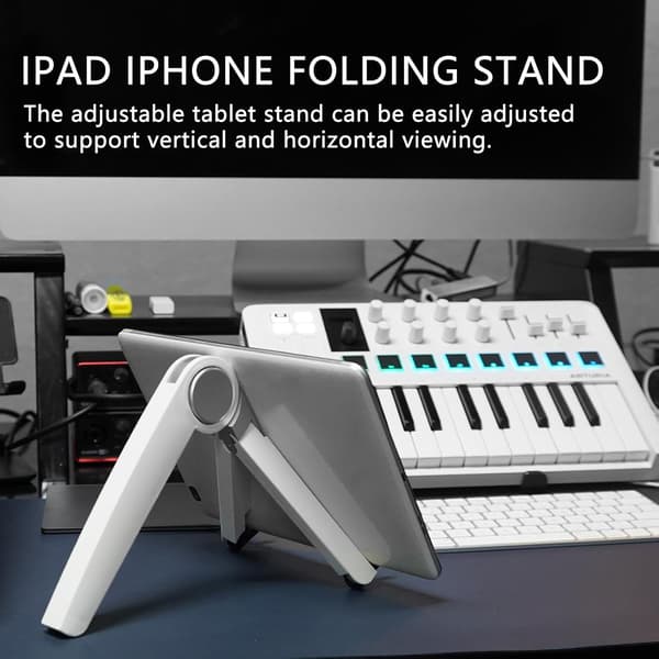 Justerbart tabletstativ kompatibelt med Apple iPad, iPhone, Samsung Galaxy og Kindle Fire (Hvid)