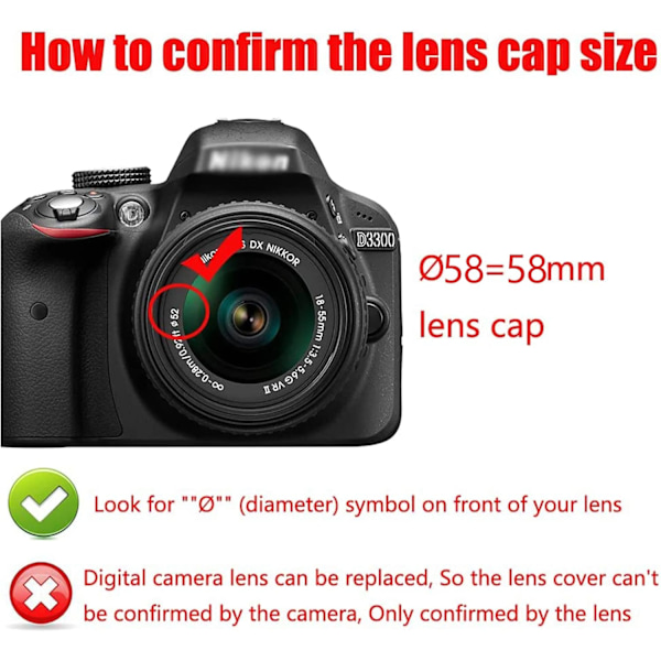 Linsedeksel, Linsedeksel, Linsebeskyttelse, 58 mm Linsedeksel 2-pakning Snap-on for Frontkameraobjektiver for Canon, Sony og andre merker Senterklemdeksel