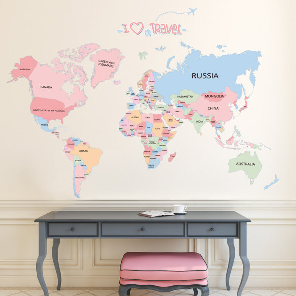 Stora färgglada världskarta väggdekaler Kartväggdekaler för barn R