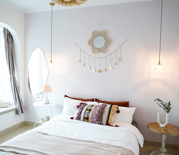 Väggspeglar med Macrame-kant Bohème-stil Cirkulära speglar Art Deco-speglar Lägenhet Vardagsrum Sovrum Babyrum Sovrum Entré, Elfenben