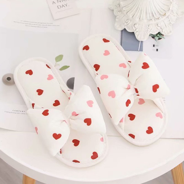 Kärleksslips med rosett, bomullstoffslippers med öppen tå för kvinnor, andningsbarS