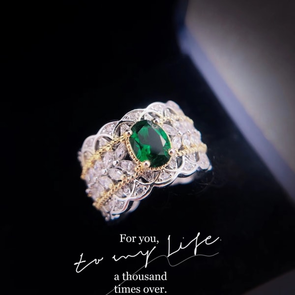 Rund Emerald Cut Birthstone Promise Ring til kvinder
