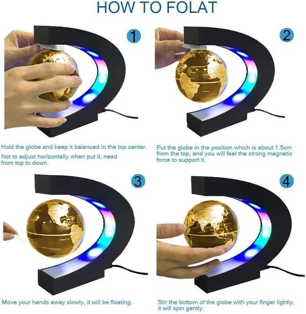 Kreativ flydende oplyst jordklode, C-formet magnetisk levitation