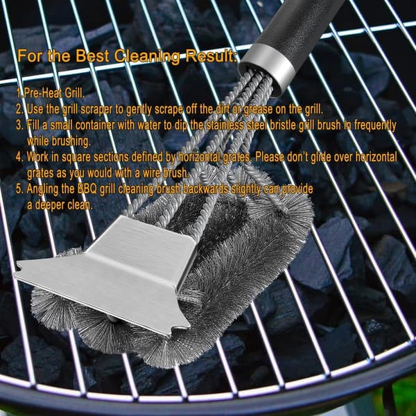 Grillbørste med ekstra lange rustfrie stålbørster, rustfritt stål S