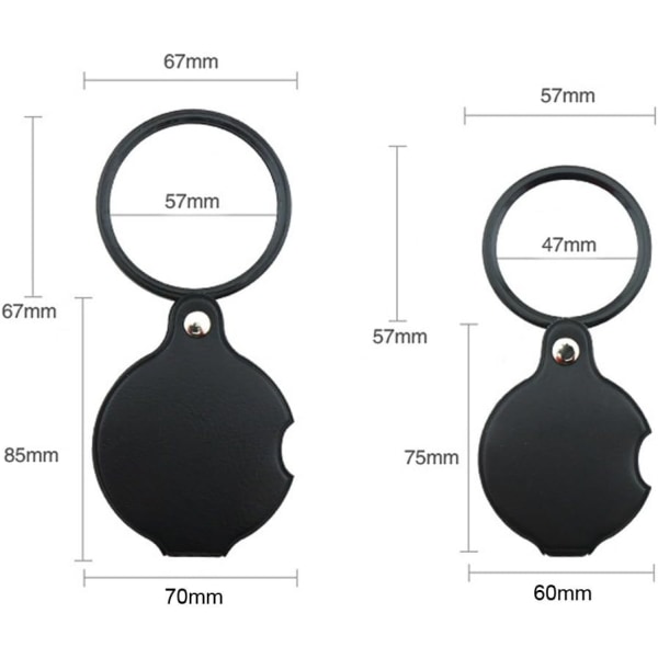 2 sæt mini læseforstørrelsesglas 10x lommeforstørrelsesglas foldbart smykkeforstørrelsesglas med læderetui forstørrelse 60mm/70mm mini til møntinspektion frimærker og rejser