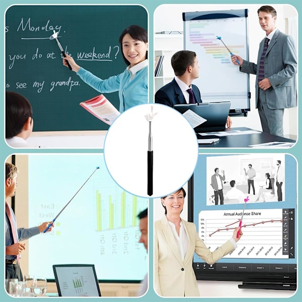 2 st Teleskopiska Lärarpinnar, Lättanvänd Mini Undervisningspenna, för Presentationer och Whiteboards, Utdragbar Fingerpekare och Bekväm att Förvara