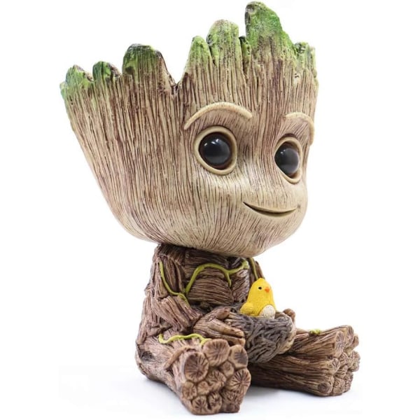 Groot Blomkruka, Baby Groot Fågelbo Modell Succulent Kruka Söt Grön Växt Krukväxt Blomkruka, Groot Pennhållare med Hål