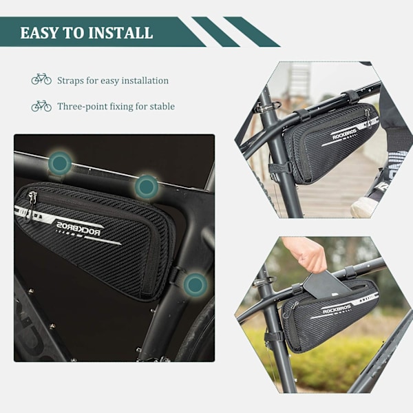 Cykelramme Taske, Reflekterende Trekant Taske Sort 1.2L