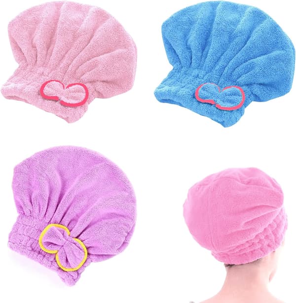 3 stk. Hurtigtørrende Håndklæde til Hår, Mikrofiber Wrap Turban Superabsorberende til Kvinder