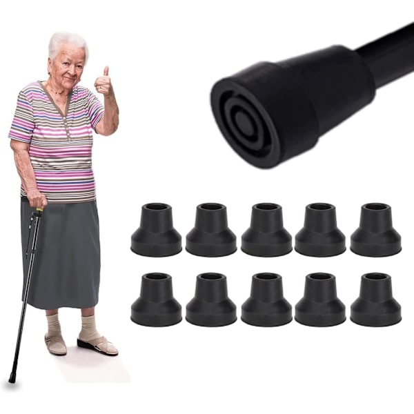 10 Cane Tips Krykker Gummipuder Gåkrykke Tips til Standard og Foldbare Gåkrykker, Gummikrykke Tips (16mm)