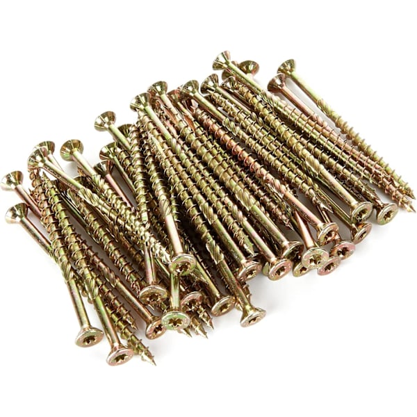 Förpackning med 50 Torx Träskruvar, Ø6x100mm Gult Zinkskyddad Stål Träskruvar Torx Huvudtyp, Universal Spånskiva Skruvar - 100mm Träskruvar