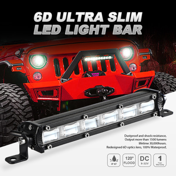 2 stk 7\" Ultra-Slim Single Row Off Road LED Light Bar [18W] [IP68 W