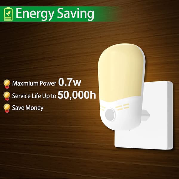 1 stk. LED-nattelys, Hepside nattelys Plug-and-Play automatisk