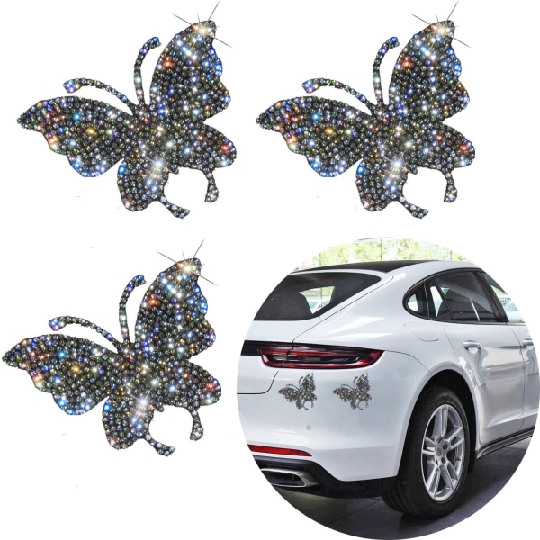 3-delade kristallbilklistermärken, Bling Butterfly Crystal Rhinestone