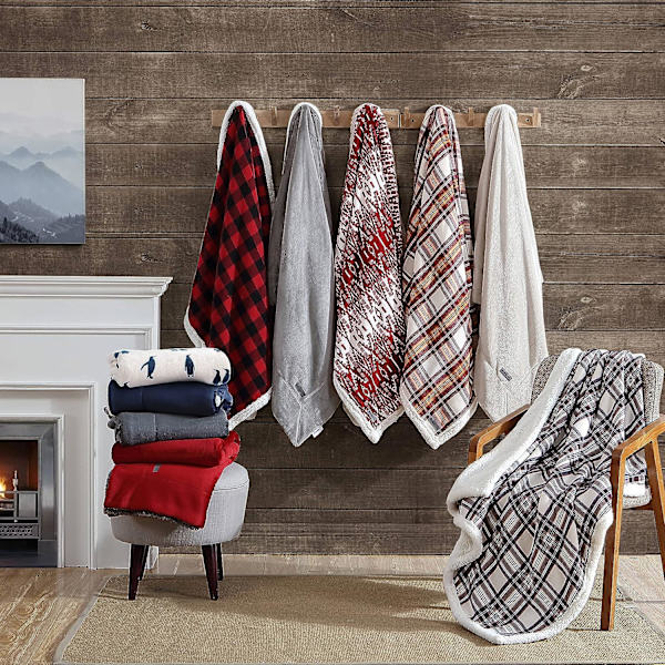 Tæppe, vendbart Sherpa fleece sengetøj, Buffalo Plaid Ho