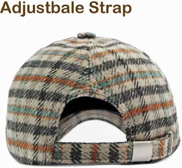 Rutete Ull Baseball Caps for Menn og Kvinner - Flat Justerbar Dad-Hatt for Høst-Vinter