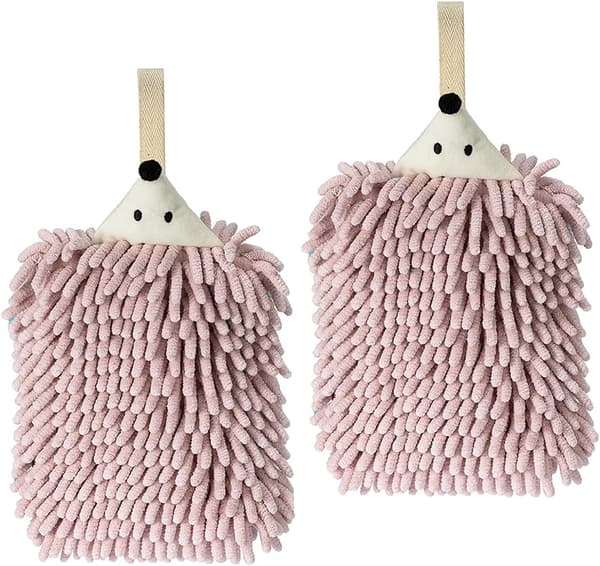 2 Pack Söta Djur Chenille Handdukar, Fuzzy Ball Handduk med Loop,
