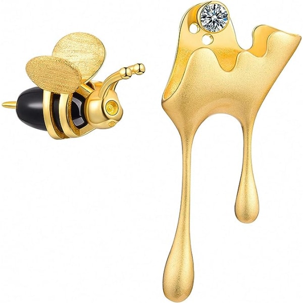 S925 Sterling Silver Örhängen Bee and Dripping Honey Asymmetrisk Stud Örhängen fo