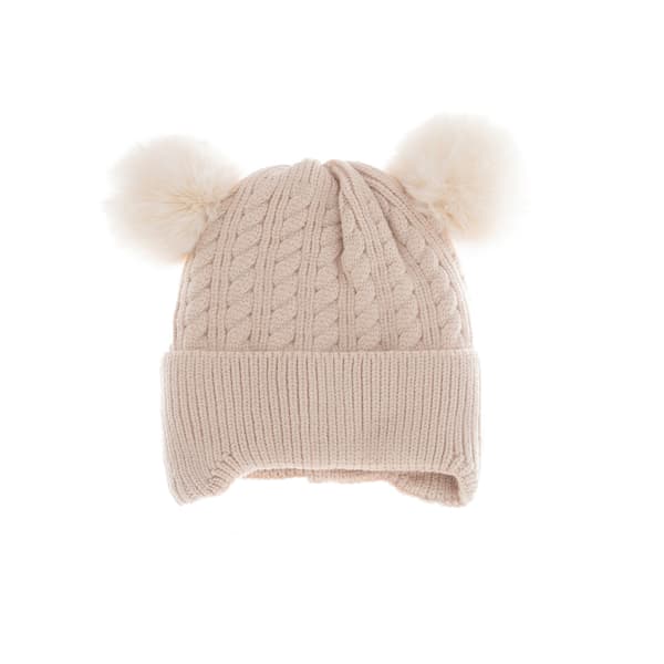 Stickad mössa för barn, varm fleece-mössa för bebis (beige)