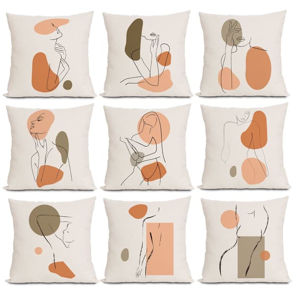 Set med 9 boho-kuddfodral - 45x45cm - Modernt abstrakt mönster