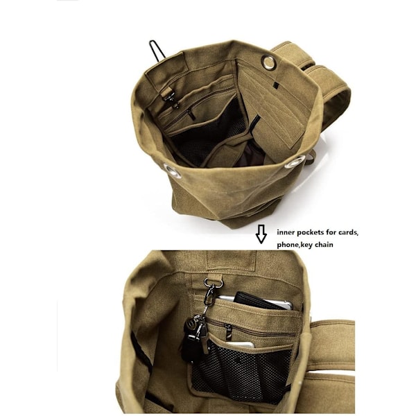 Stor kapacitet Resa Klättring Väska Taktisk Militär Duffel Väska Top Load Dubbel Rem Canvas Ryggsäck（Khaki）