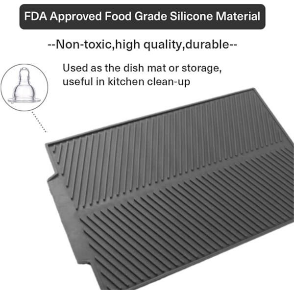 Kuivausmatto, Suuri Silikoninen Astianpesualtaan Kuivausmatto, Paksu Astianpesualtaan Matto Nopeaa Kuivausta Varten 43 x 34cm x 0.5cm Harmaa