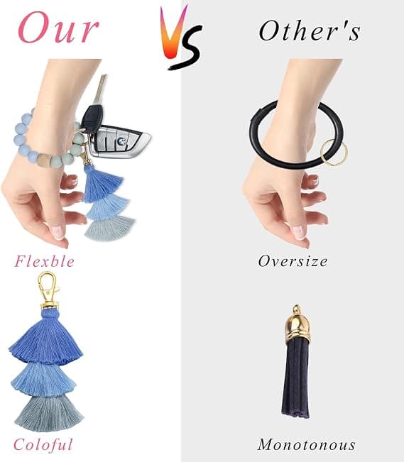 Perle nøglering med kvast, silikone nøglering armbånd, Boho bil