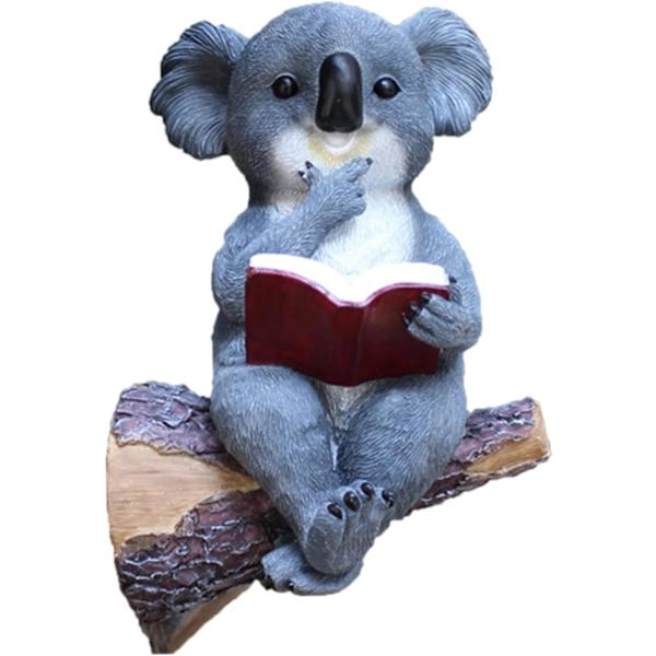 Solbjørn, der læser en bog, havefigur, koala-bjørn, solcelledrevne LED-lys