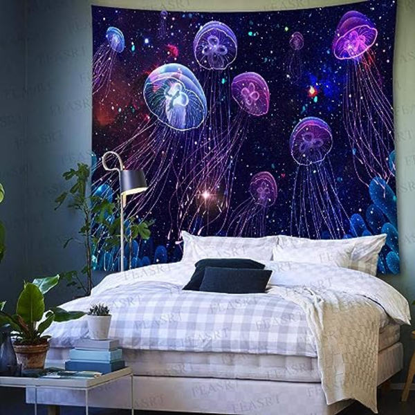 Psykedelisk jellyfish-gobelin - jellyfish under Galaxy Sea Ocean W