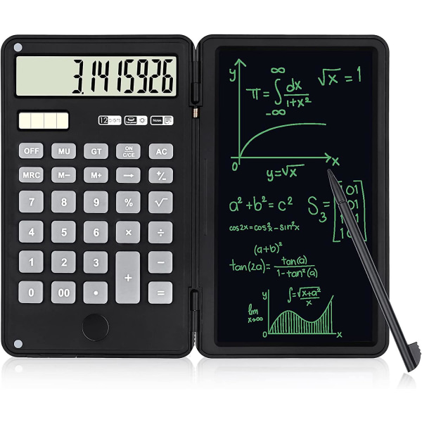 Skrivebordslommeregner med sletbar LCD-skrivetablet, 12-cifret bas