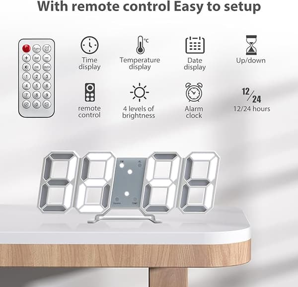 3D Digital Väggklocka LED Upplyst Väggklocka Tyst Snooze-funktion A