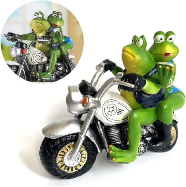 Harpiks Havepynt Søde Frøer Par Motorcykel Statuer Indretning