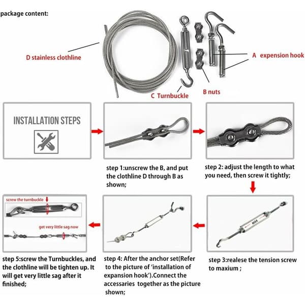 3m Φ3mm PVC-belagt rustfrit stålkabel med kabelstrammer til