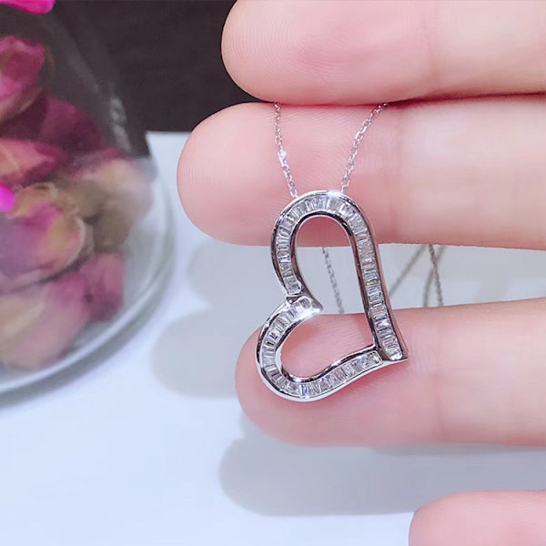 Elegant Cubic Zirconia Hjerte 925 Sølv Halskæde Vedhæng halskæde