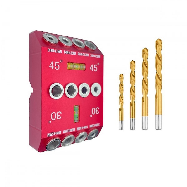 30 45 90 Graders Vinkelbor Guide Jig Bor Guide med 4 Bits 4 Størrelser Bor Jig til Vinklede og Strai