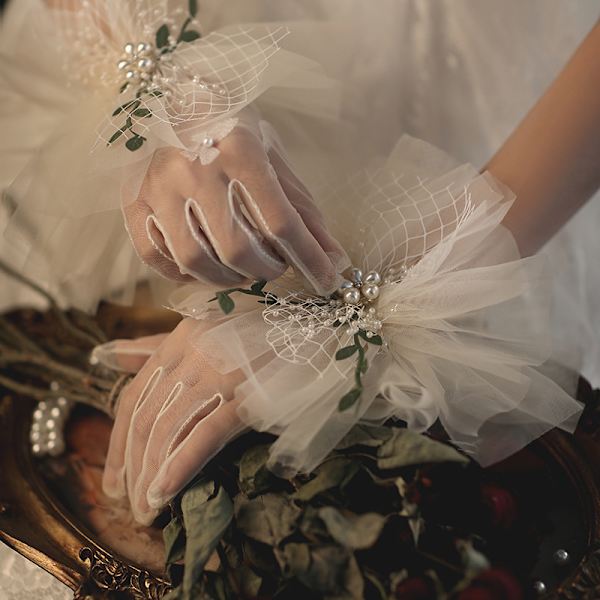 Blonderhansker Brud Brud Blomster Kort Elegant Hilsenhansker