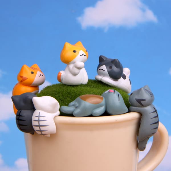 6 stk. Miniature Lucky Cat-figurer, søde kattelegetøjsfigurer DIY Cr