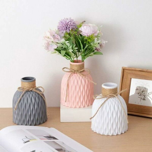 Nordisk imitert keramikk tørket blomster vase, uknuselig blomsterbeholder med sløyfe, innendørs dekorasjon for hjemmekontor restaurant - Rosa