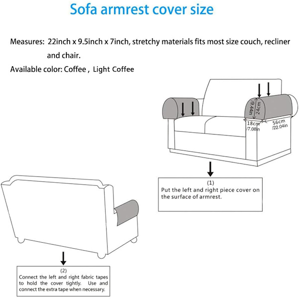 Antislip-spandex armstödsöverdrag lädersoffa elastisk polyester dubbelt tjockt tyg fåtölj armstödsskydd möbelskydd set om 2（(Chokladfärg)