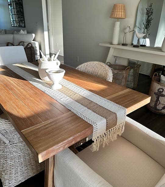 Boho Bordløber til Hjemmeindretning med Kvaster 220cm Lang Landlig Rustik