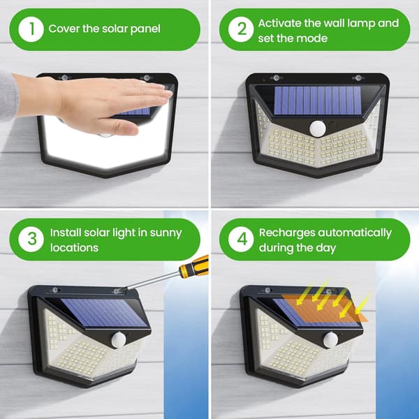 Udendørs solcellelampe 114 LED, udendørs solcellelampe med bevægelsessensor, S