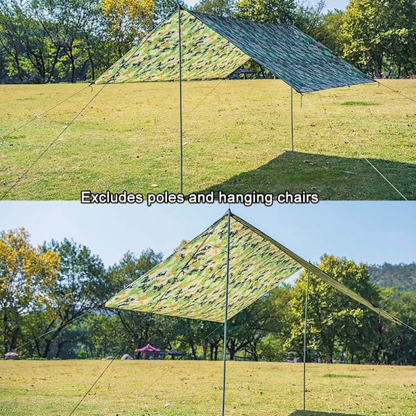 Vandafvisende Hængekøje Tarp til Camping, Vandreture, Picnic, Have, Vindtov, Jordspyd, Opbevaringspose