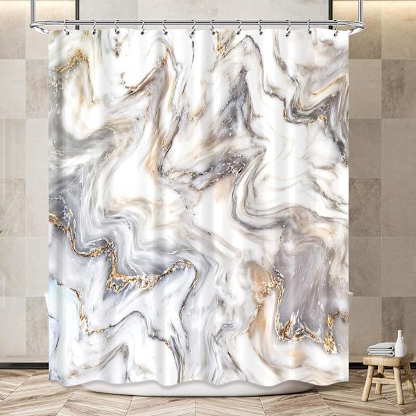Grå Guld Marmor Duschdraperi Set, Abstrakt Modern Duschdraperi