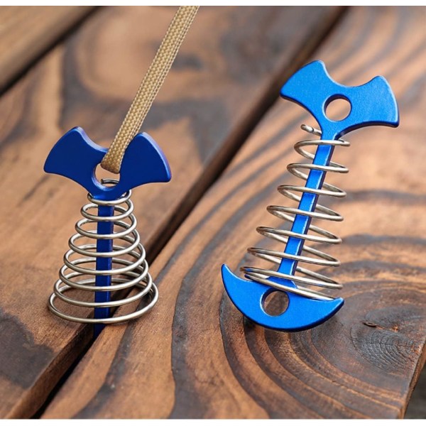Aluminiumlegering Fishbone Tältpinnar, 6 st Deckankare Tältpinnar Camping Tältpinnar med Fjäderspänne för Utomhus Fiske Vandring Tillbehör（Blå）