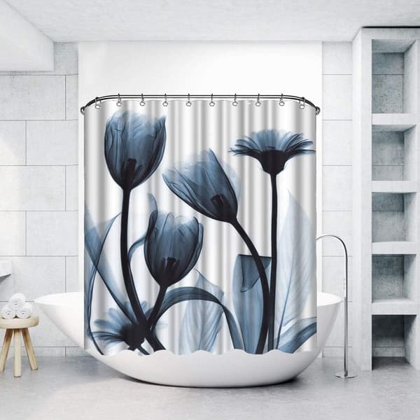 Elegant Tulip Blå Blomster Polyester Stoff Dusjforheng Design