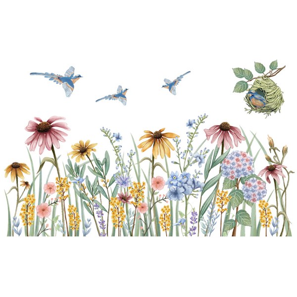 En set väggklistermärken Blommor Fåglar Väggdekoration för väggdekoration